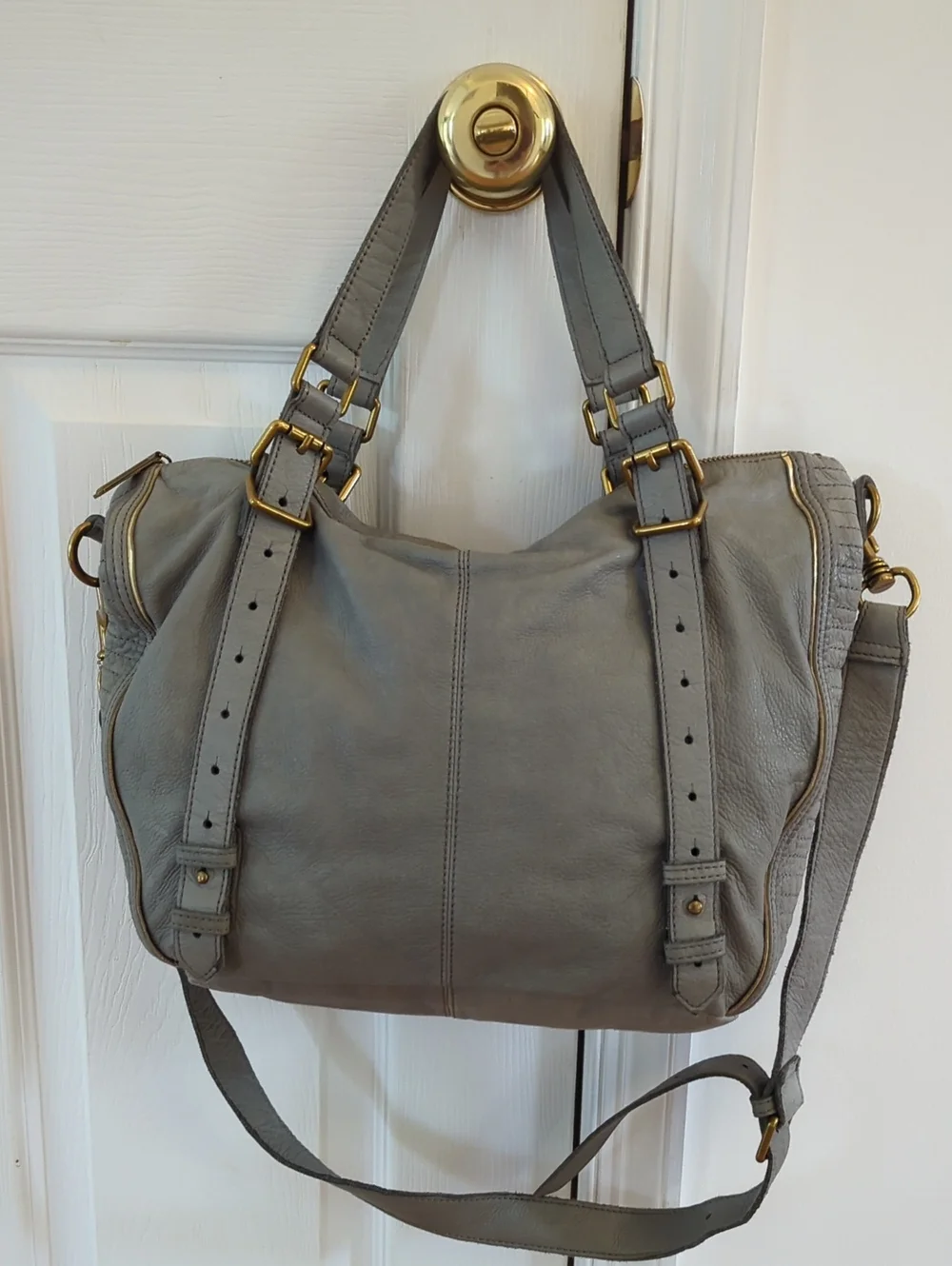 Liebeskin Berlin Gray Leather Elena Satchel Bag